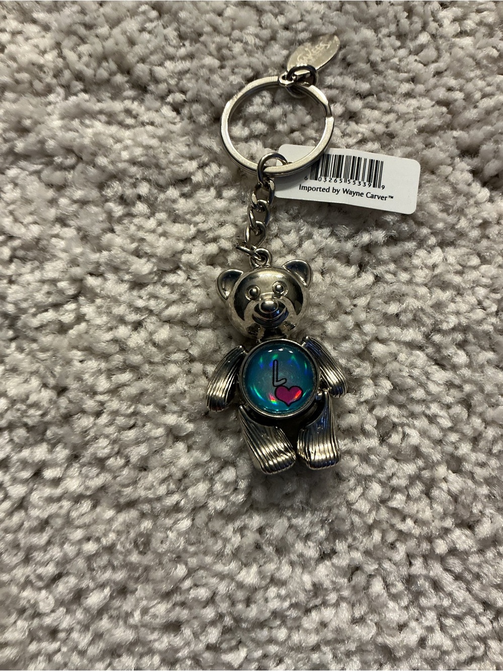 Silver Teddy Bear Keychain with Blue Heart Dial - Picture 3 of 4